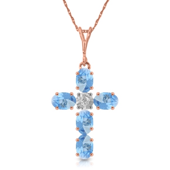Galaxy Gold Products Jewelry - 14K. GOLD CROSS WITH NATURAL DIAMOND & BLUE TOPAZ